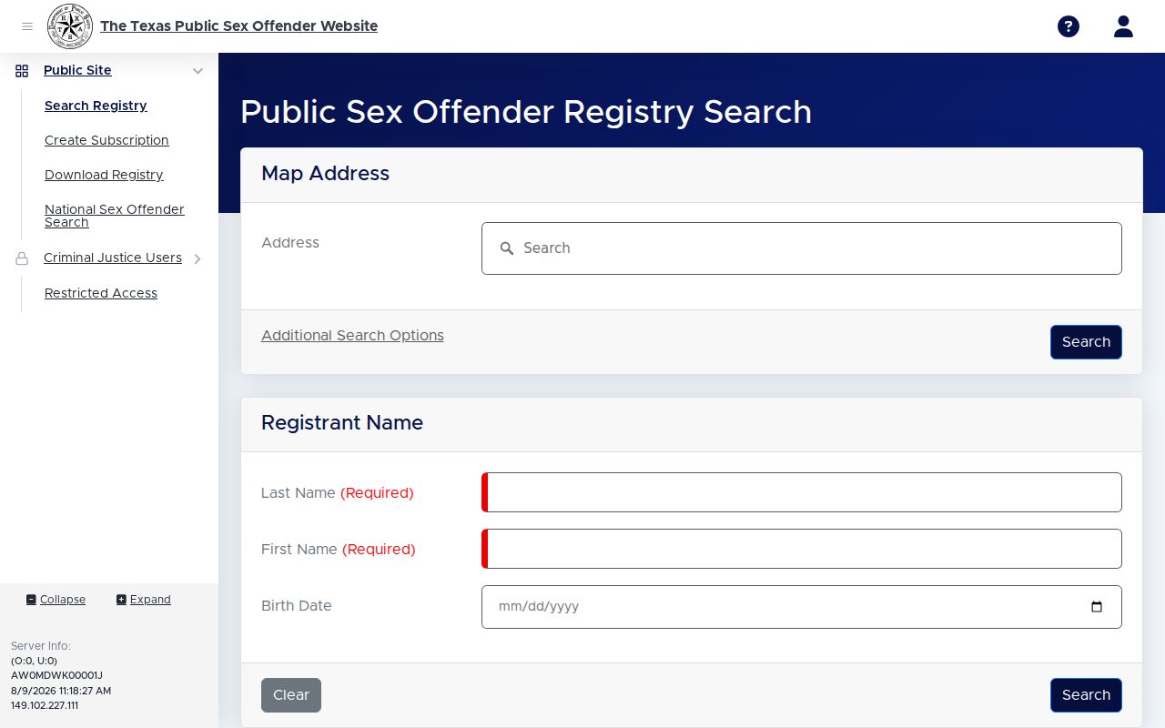 Floyd County sex offender registry profile interface and verification fields