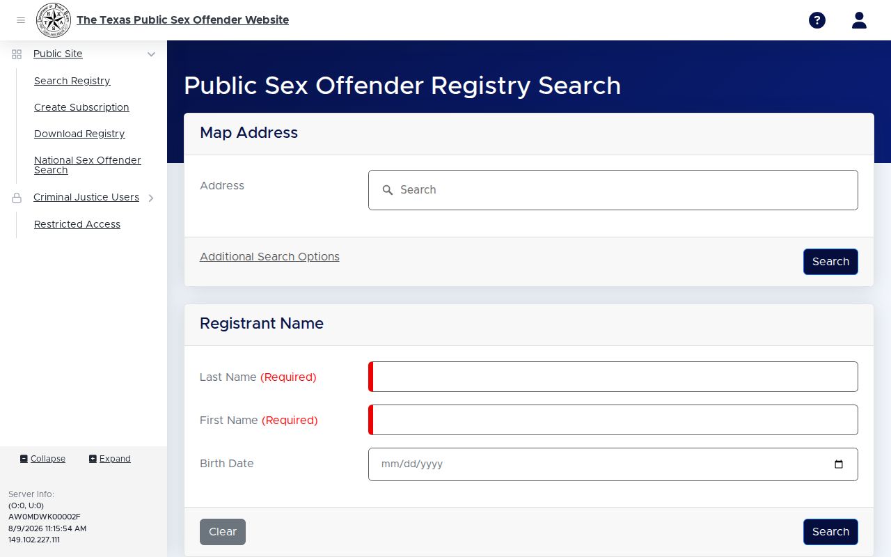 Floyd County sex offender lookup on the Texas registry search interface