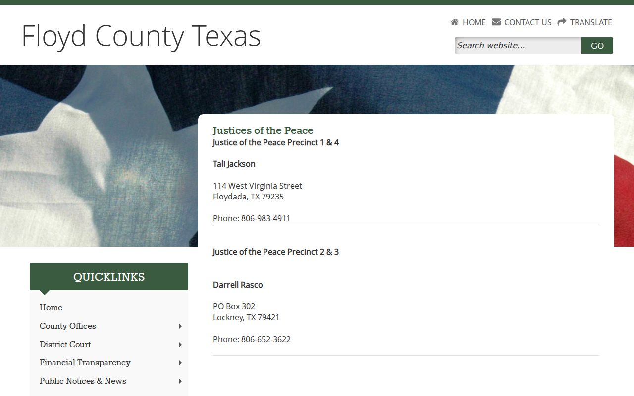 Floydada criminal record contacts for county justice courts